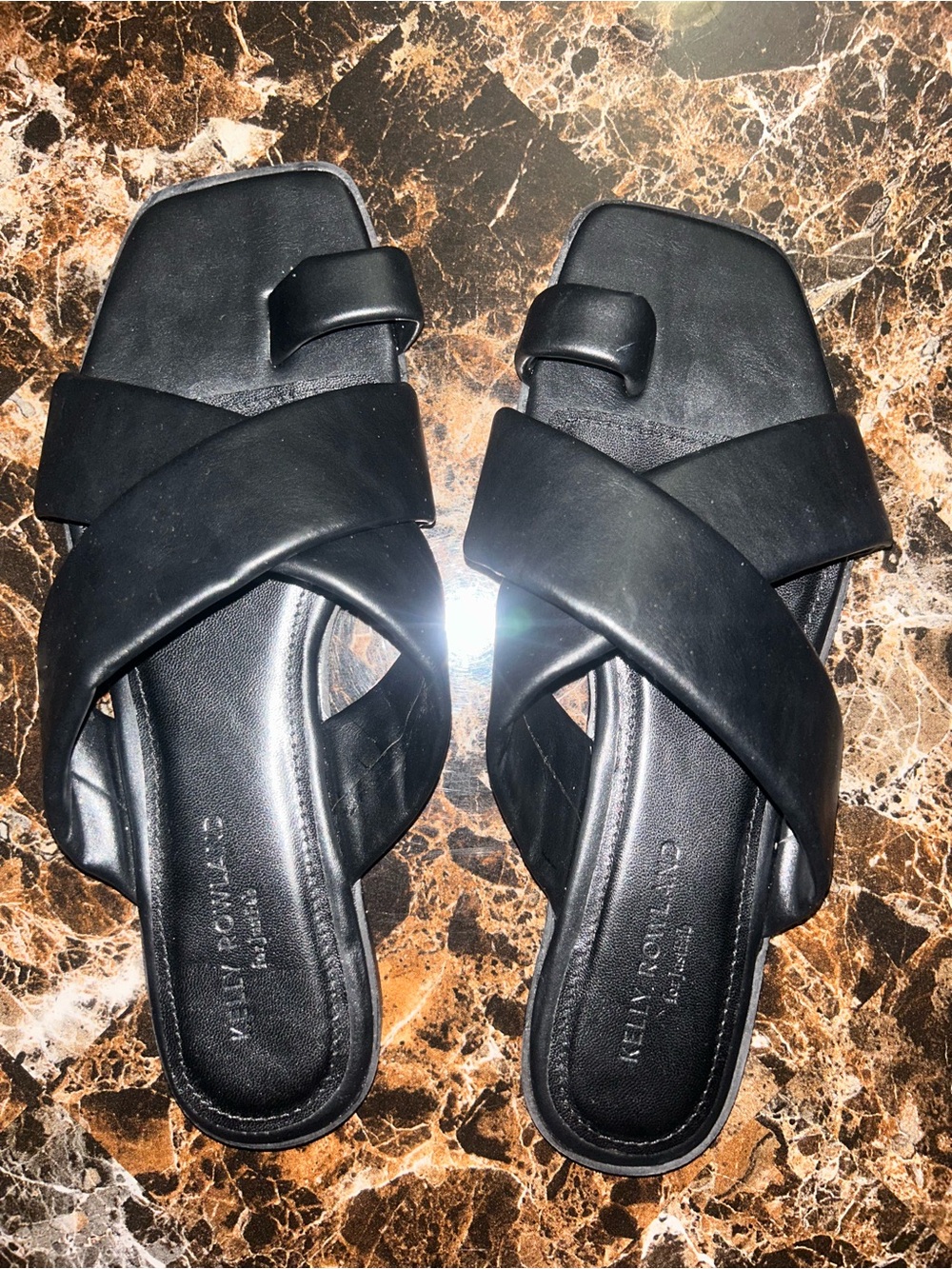 Kelly & Katie Black Crisscross Toe-Ring Slide Sandals